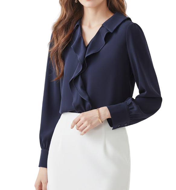 Trendy & Timeless Long Sleeve Ruffled Pullover Blouses for Women - B15-TOP-18