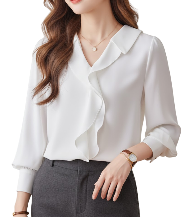Trendy & Timeless Long Sleeve Ruffled Pullover Blouses for Women - B15-TOP-18