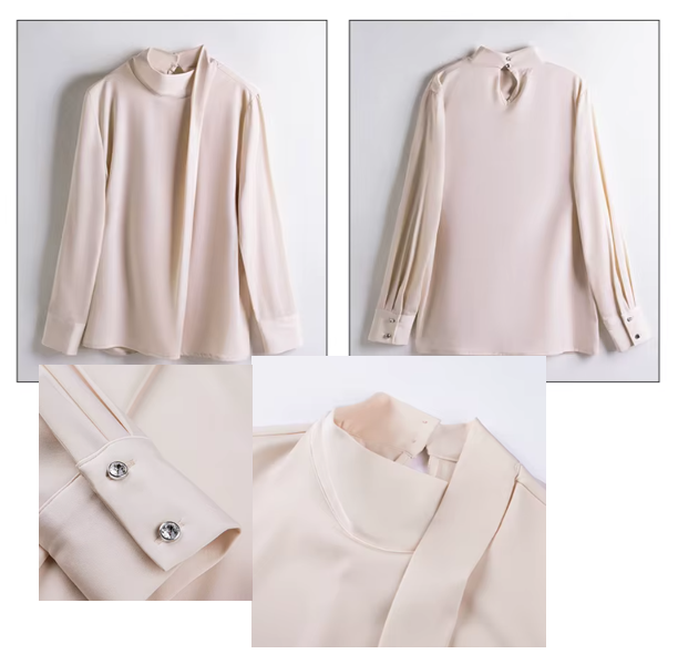 Trendy & Timeless Long Sleeve Semi-Turtleneck  Pullover Blouses for Women - B15-TOP-09