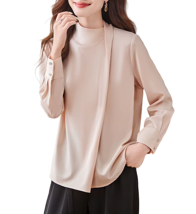 Trendy & Timeless Long Sleeve Semi-Turtleneck  Pullover Blouses for Women - B15-TOP-09