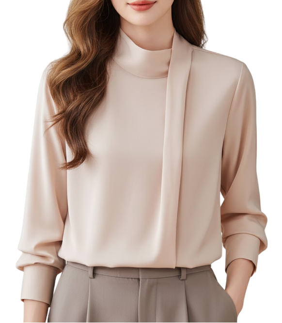 Trendy & Timeless Long Sleeve Semi-Turtleneck  Pullover Blouses for Women - B15-TOP-09