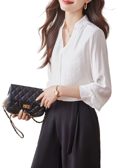 Trendy & Timeless Long Sleeve Stand Collar Pullover Blouses for Women - B15-TOP-26