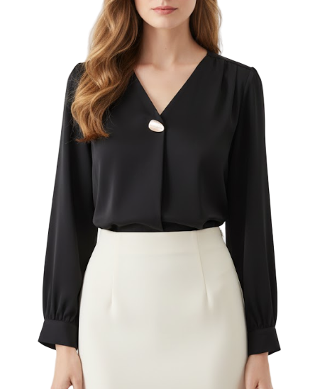 Trendy & Timeless Long Sleeve V-neck Pleated Pullover Blouses for Women - B15-TOP-64