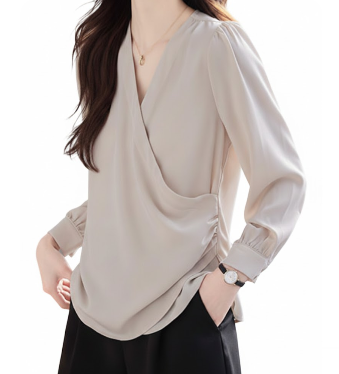 Trendy & Timeless Long Sleeve V-neck Pullover  Blouses for Women - B15-TOP-34