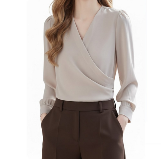 Trendy & Timeless Long Sleeve V-neck Pullover  Blouses for Women - B15-TOP-34