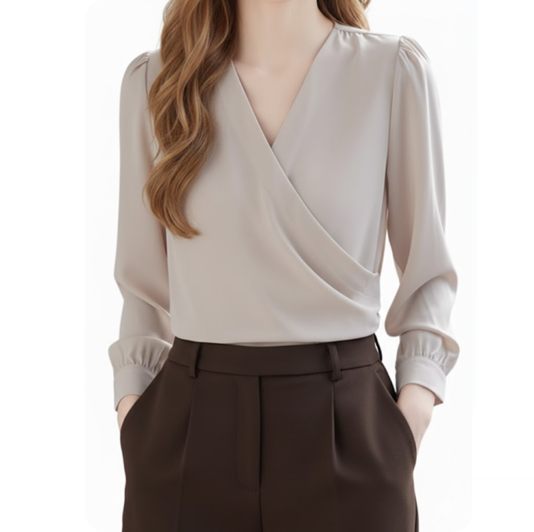 Trendy & Timeless Long Sleeve V-neck Pullover  Blouses for Women - B15-TOP-34