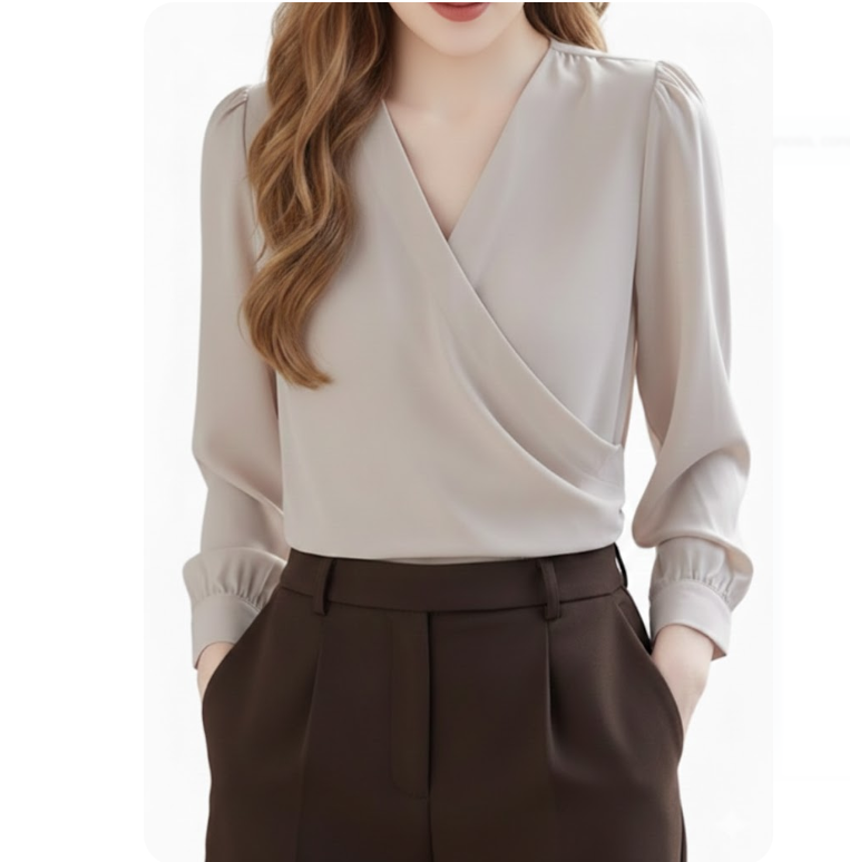 Trendy & Timeless Long Sleeve V-neck Pullover  Blouses for Women - B15-TOP-34