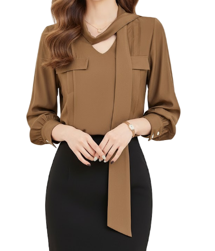 Trendy & Timeless Long Sleeve V-neck Pullover Blouses for Women - B15-TOP-73