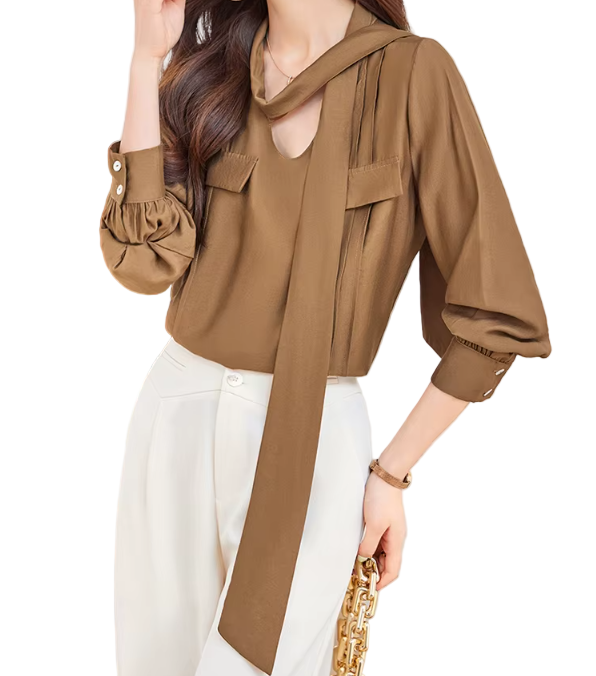 Trendy & Timeless Long Sleeve V-neck Pullover Blouses for Women - B15-TOP-73