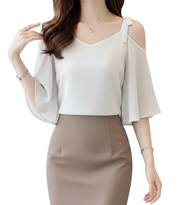 Trendy & Timeless Short Sleeve Elegant Chiffon Off Shoulder Blouses for Women  - B13-TOP- 35
