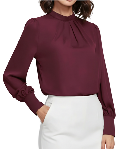 Trendy & Timeless Women's Elegant Long Sleeve Round Neck Chiffon Blouse SHIRT-BL127