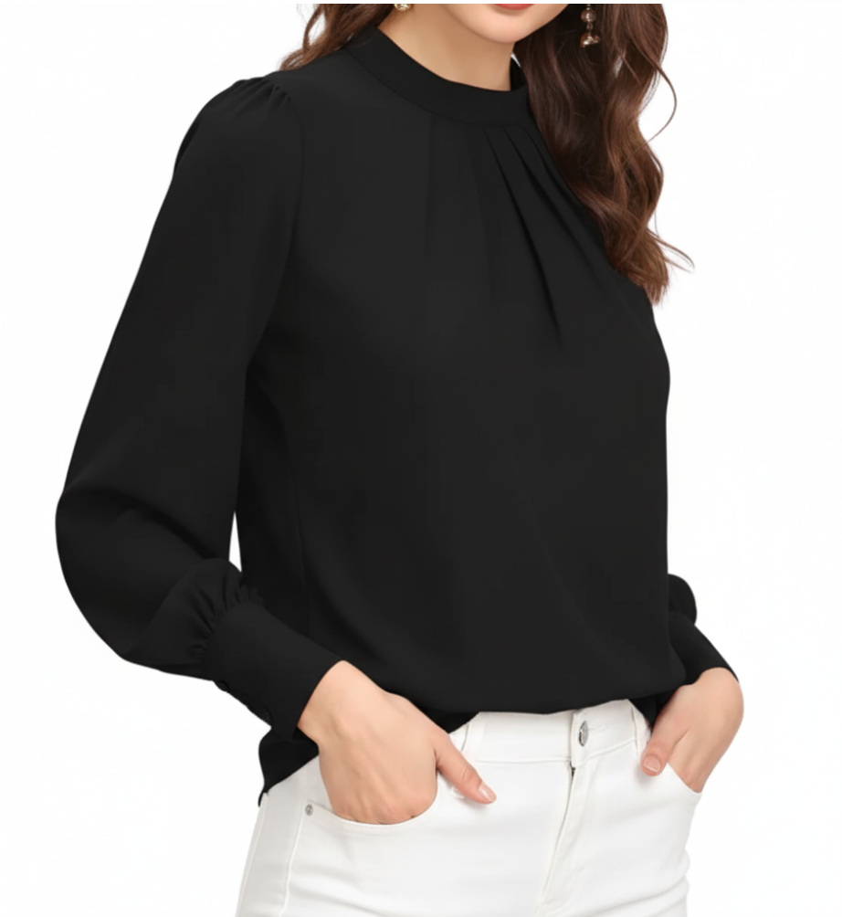 Trendy & Timeless Women's Elegant Long Sleeve Round Neck Chiffon Blouse SHIRT-BL127