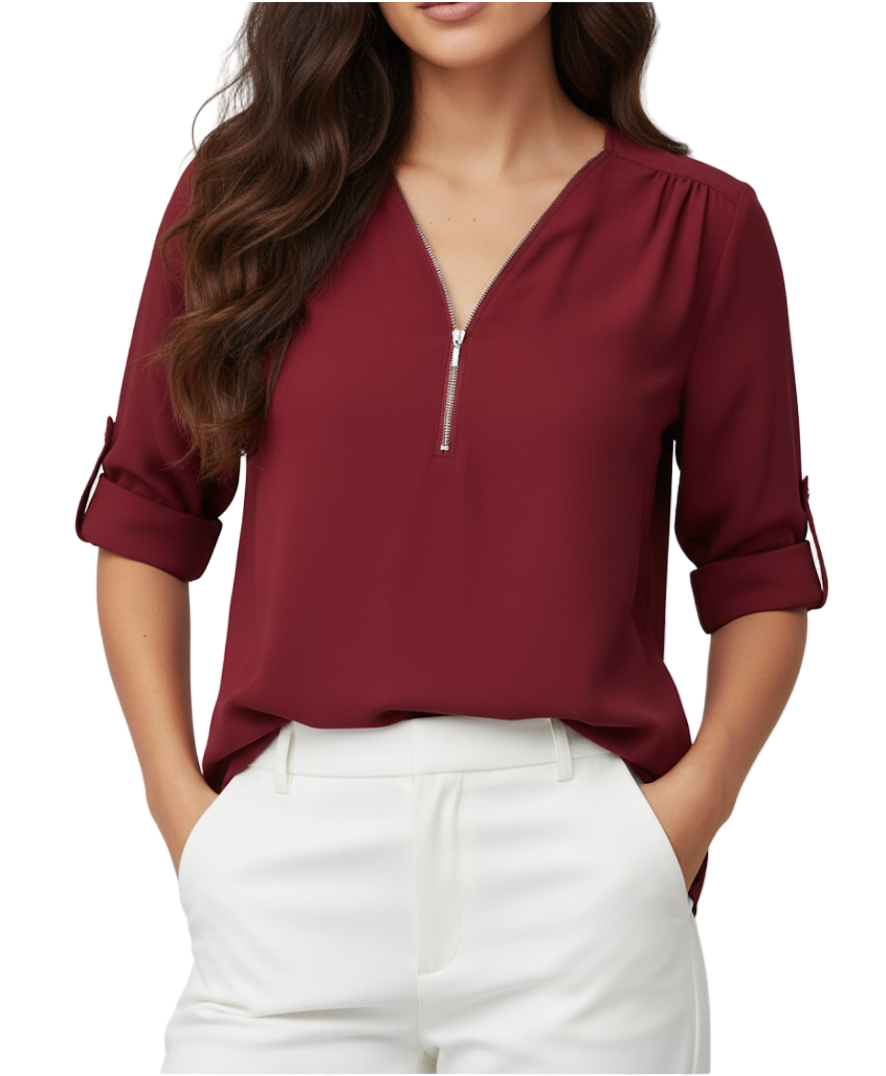 BPARAS- Trendy & Timeless Women's Elegant Zip-UP V-neck SHIRT-BL100