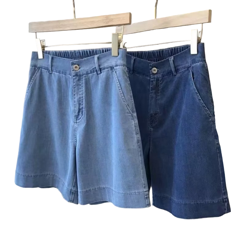 Trendy & Timeless Soft Denim Button Front Closure Back Elastic Waist Shorts for Women - B1-SH-11