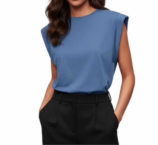 WOMEN’S O-neck Sleeveless Cover Shoulder Loose Fit Top SHIRT-BL124A
