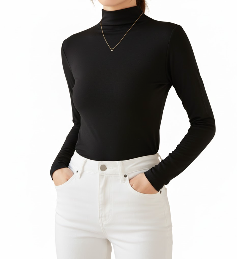 Women High Neck Long Sleeve SOFT & Stretchy Shirt B2-BL-1014