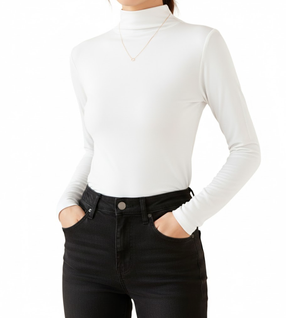 Women High Neck Long Sleeve SOFT & Stretchy Shirt B2-BL-1014