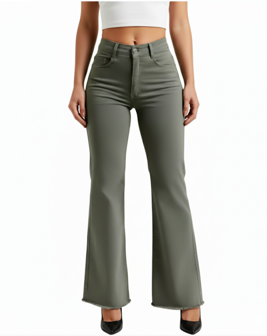 Women’s High Waist  frayed bottom Cargo JEANS-JP-11
