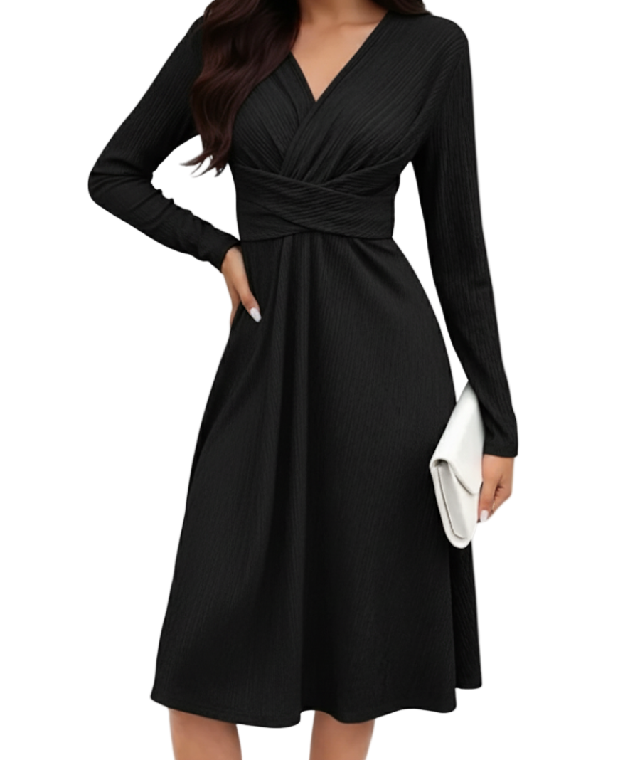 Women’s Long Sleeve V-neck Slim Waist line DRESS-B103
