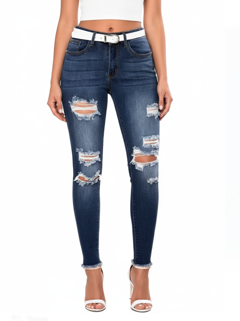 Women’s Skinny Ripped Distressed Mid Waist JEANS-JP-28