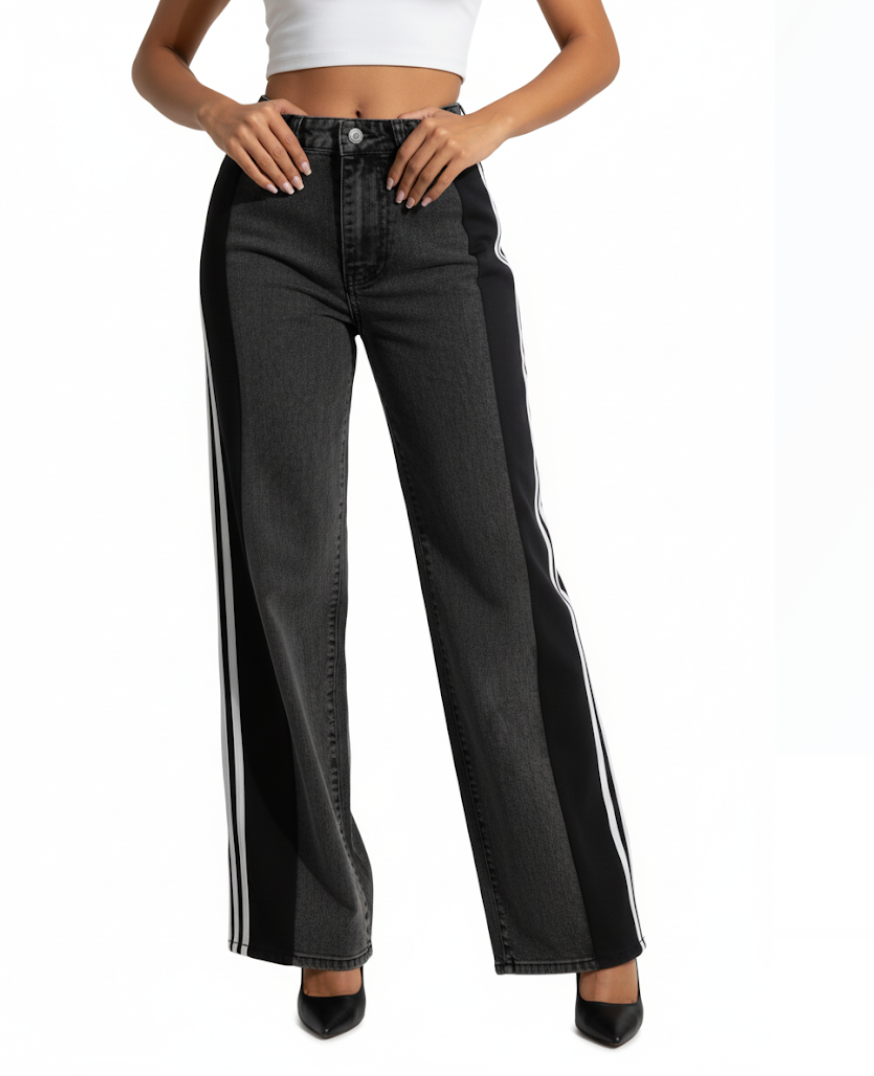Women’s Trendy Comfortable High Waist Straight Side Striped JEANS-JP-04