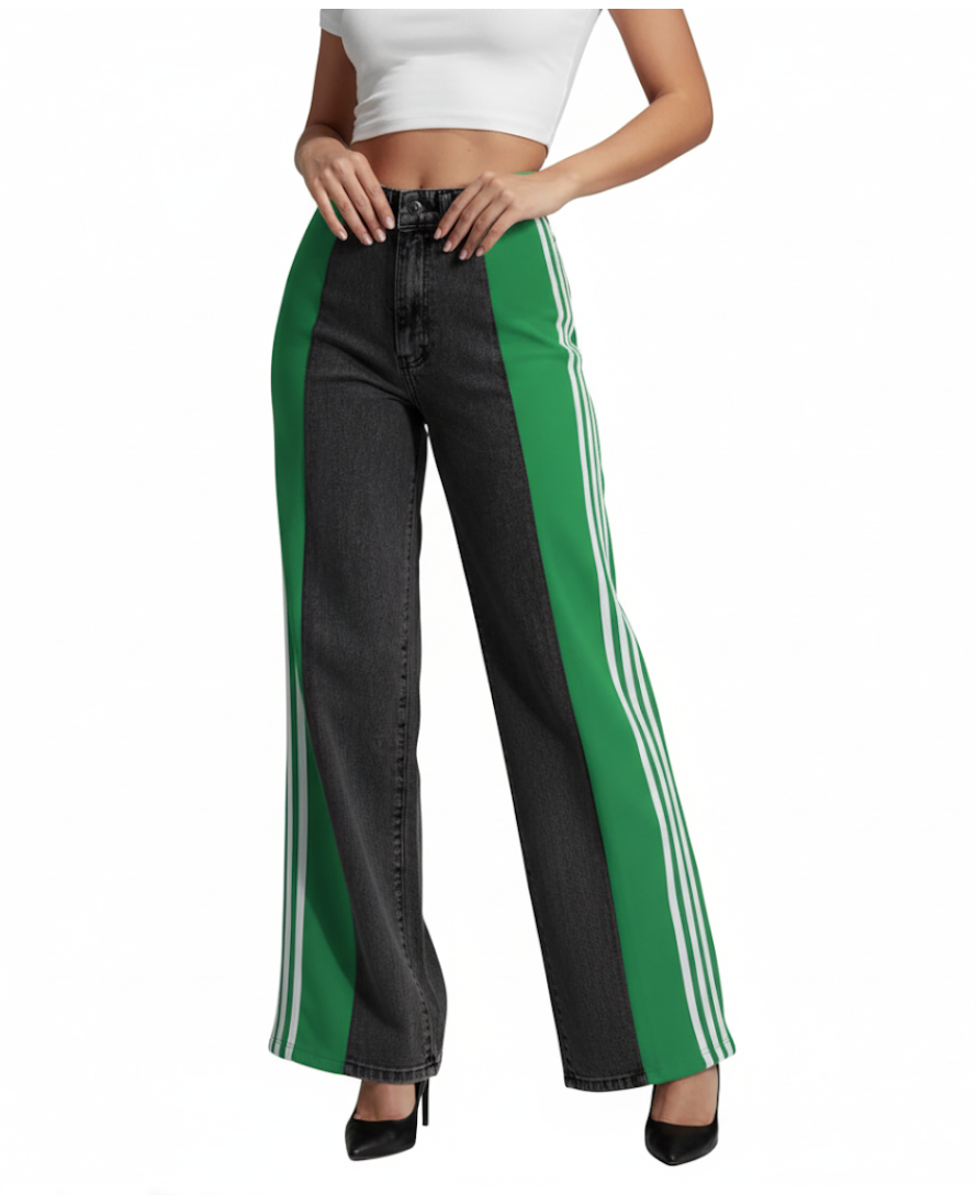 Women’s Trendy Comfortable High Waist Straight Side Striped JEANS-JP-04