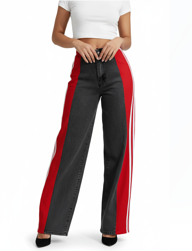 Women’s Trendy Comfortable High Waist Straight Side Striped JEANS-JP-04