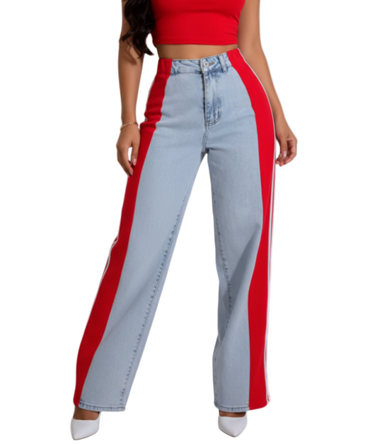 Women’s Trendy Comfortable High Waist Straight Side Striped JEANS-JP-05
