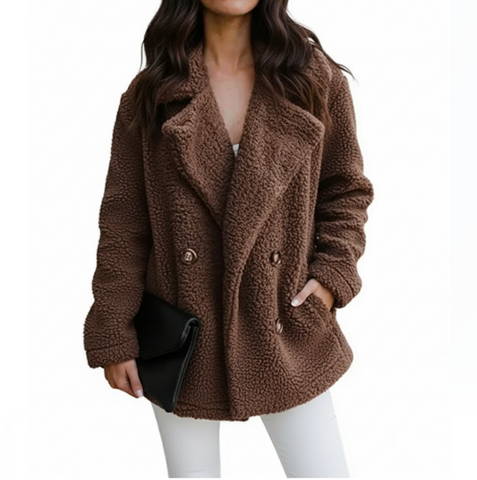 Women’s Trendy Warm Furry Fleece Button Lapel Collar Pocket JACKET-JKT-41