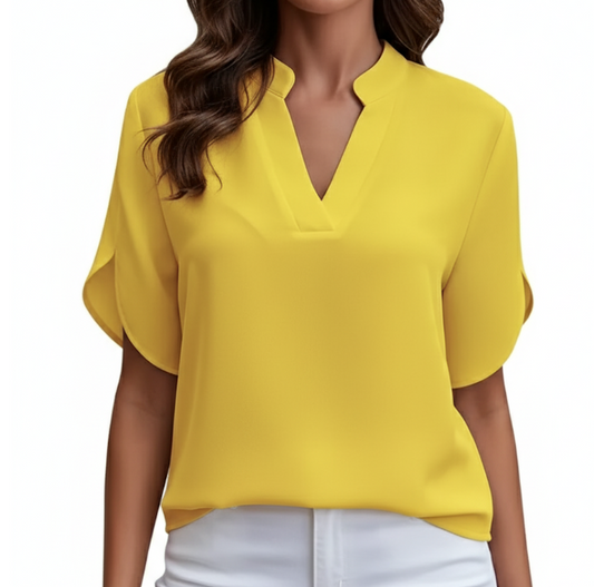 Chiffon Tops for Women-Solid Color V-neck – BL04