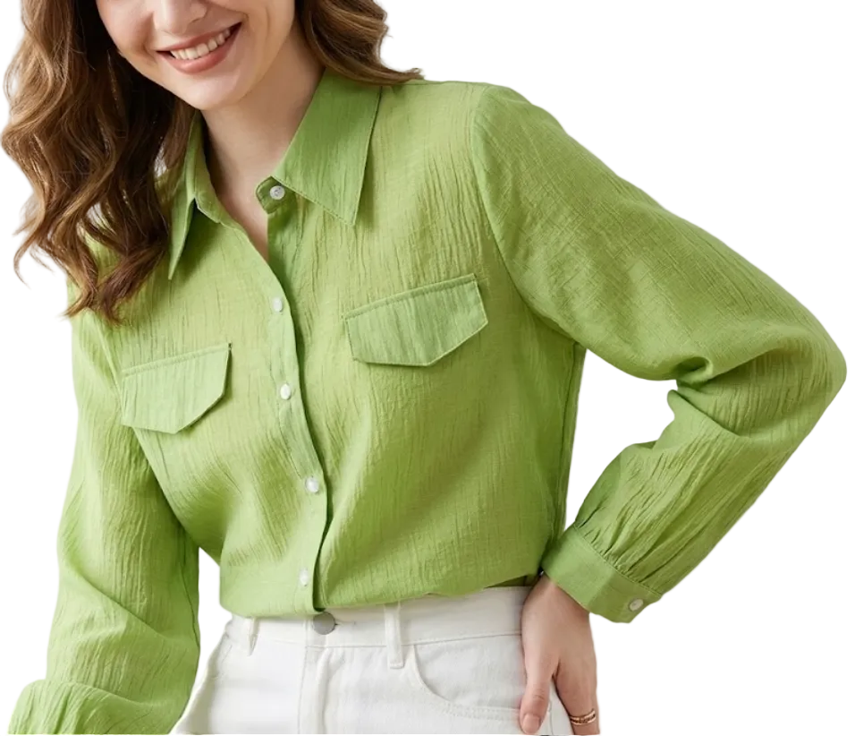 Trendy & Timeless Long Sleeve Collar Buttoned Front Dress Shirts for Women - B15-TOP-52