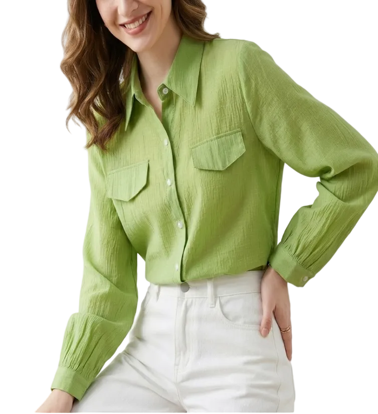 Trendy & Timeless Long Sleeve Collar Buttoned Front Dress Shirts for Women - B15-TOP-52