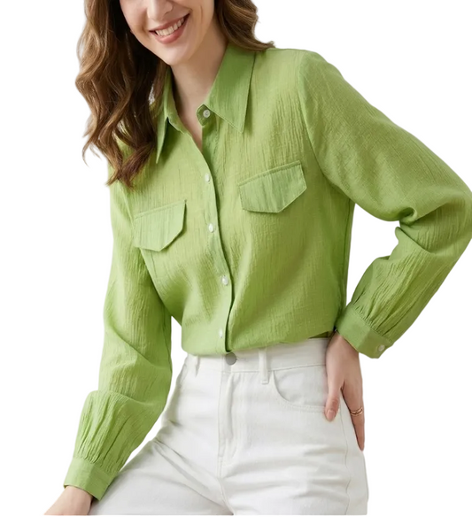 Trendy & Timeless Long Sleeve Collar Buttoned Front Dress Shirts for Women - B15-TOP-52