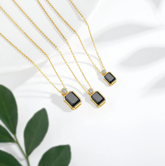 14K Gold with 2/3/4 Carat Emerald Cut Black Moissanite Pendant – B1-GNC-08