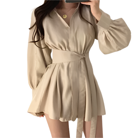Trendy Long Shirts Top with Belt and Puff Long Sleeve – BL55