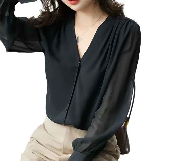 Elegant Chiffon Long Sleeve V-neck Collar Shirt for Women – BL21