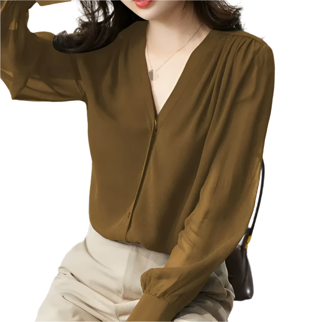Elegant Chiffon Long Sleeve V-neck Collar Shirt for Women – BL21
