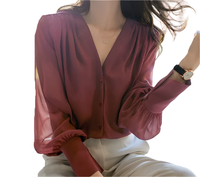 Elegant Chiffon Long Sleeve V-neck Collar Shirt for Women – BL21