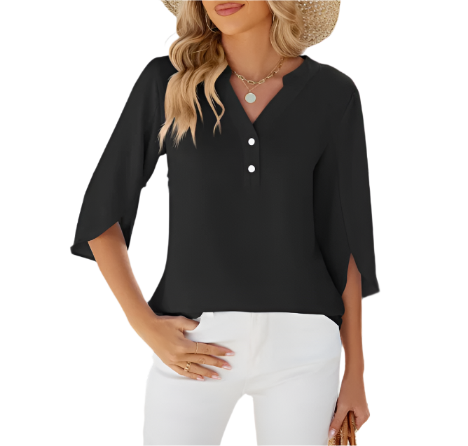 Chiffon Tops for Women-Solid Color V-neck line with Buttons – BL25