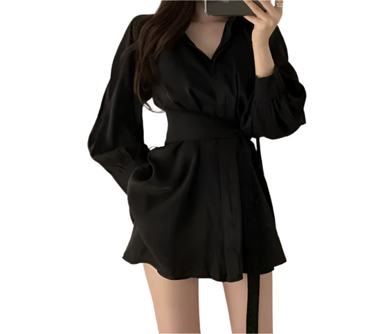 Trendy Long Shirts Top with Belt and Puff Long Sleeve – BL55