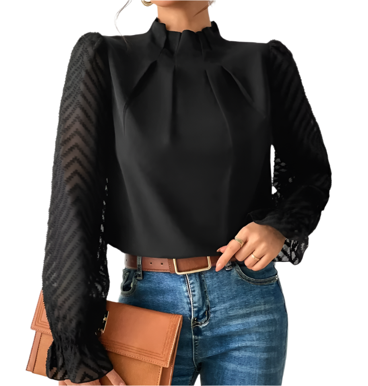 Stylist Chiffon Half-High Neck and Long-sleeved Blouse for Women – BL35