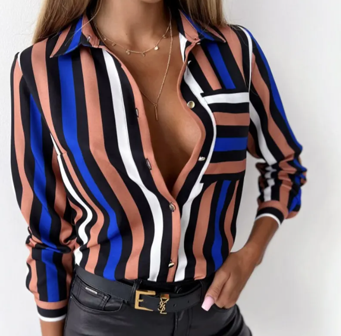 Long Sleeve Striped Collar Shirt for Women –BL45