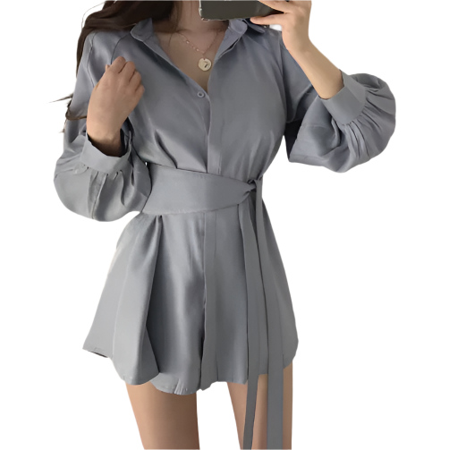Trendy Long Shirts Top with Belt and Puff Long Sleeve – BL55