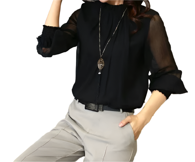 Trendy & Timeless Chiffon Long Sleeve O-neck Shirt for Women – BL76