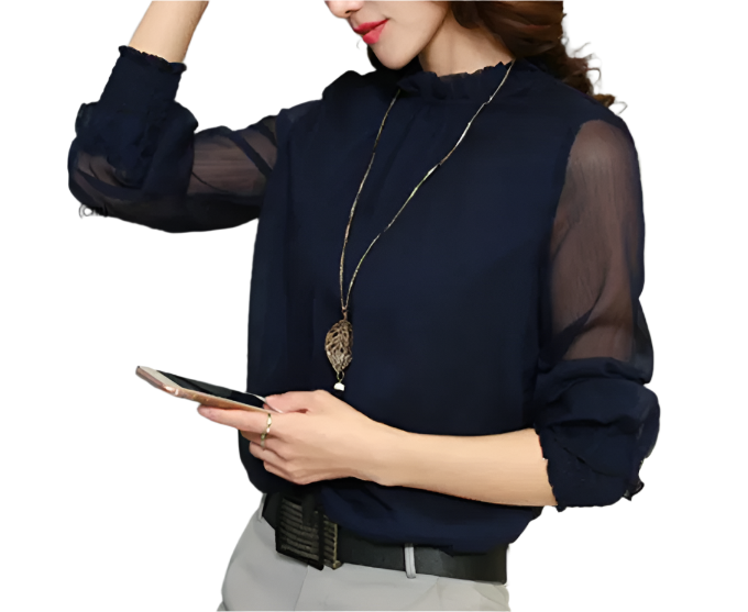 Trendy & Timeless Chiffon Long Sleeve O-neck Shirt for Women – BL76