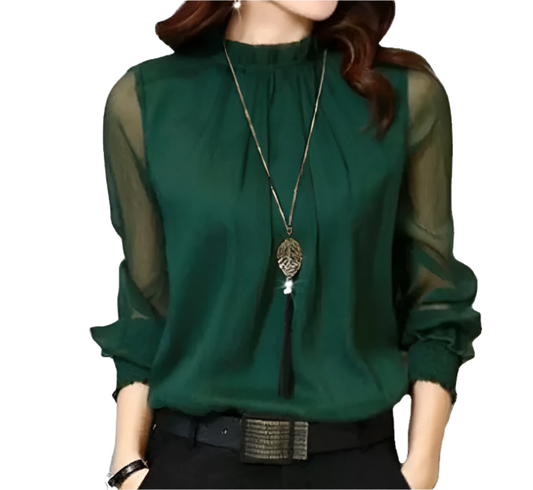 Trendy & Timeless Chiffon Long Sleeve O-neck Shirt for Women – BL76