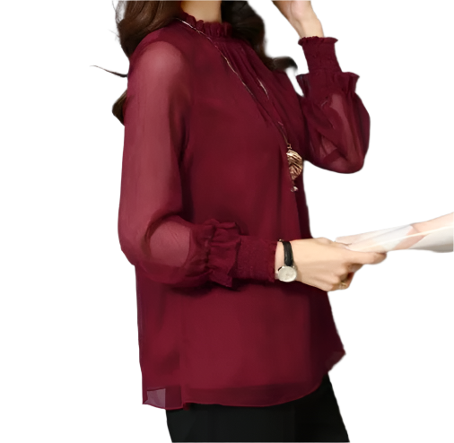 Trendy & Timeless Chiffon Long Sleeve O-neck Shirt for Women – BL76