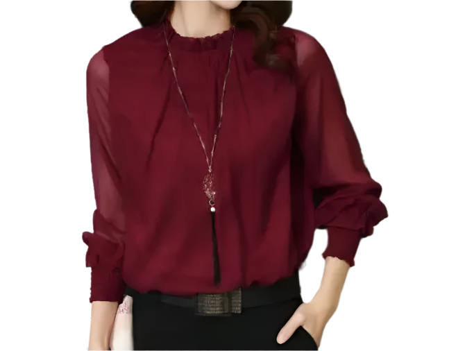 Trendy & Timeless Chiffon Long Sleeve O-neck Shirt for Women – BL76