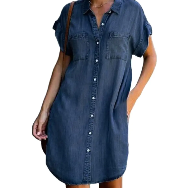 Trendy Summer Short Sleeve Denim DRESS-B51