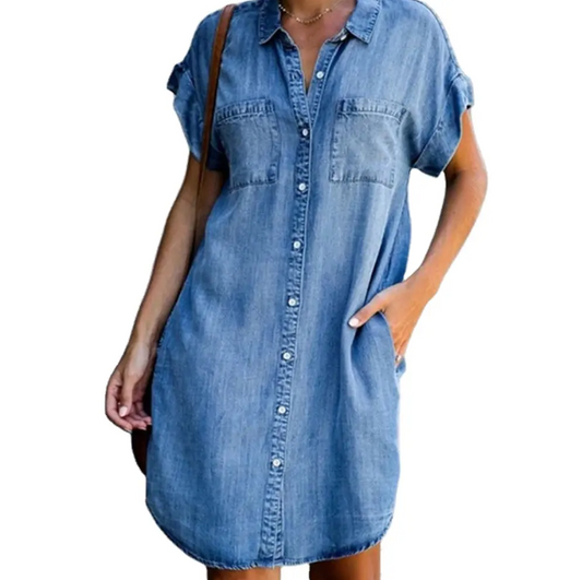 Trendy Summer Short Sleeve Denim DRESS-B51